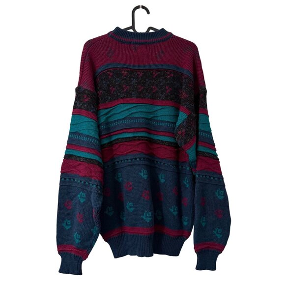 VTG Anchor Blue Multicolor 3D Knit Cosby 90s Crewneck Sweater Mens Large - Picture 5 of 5